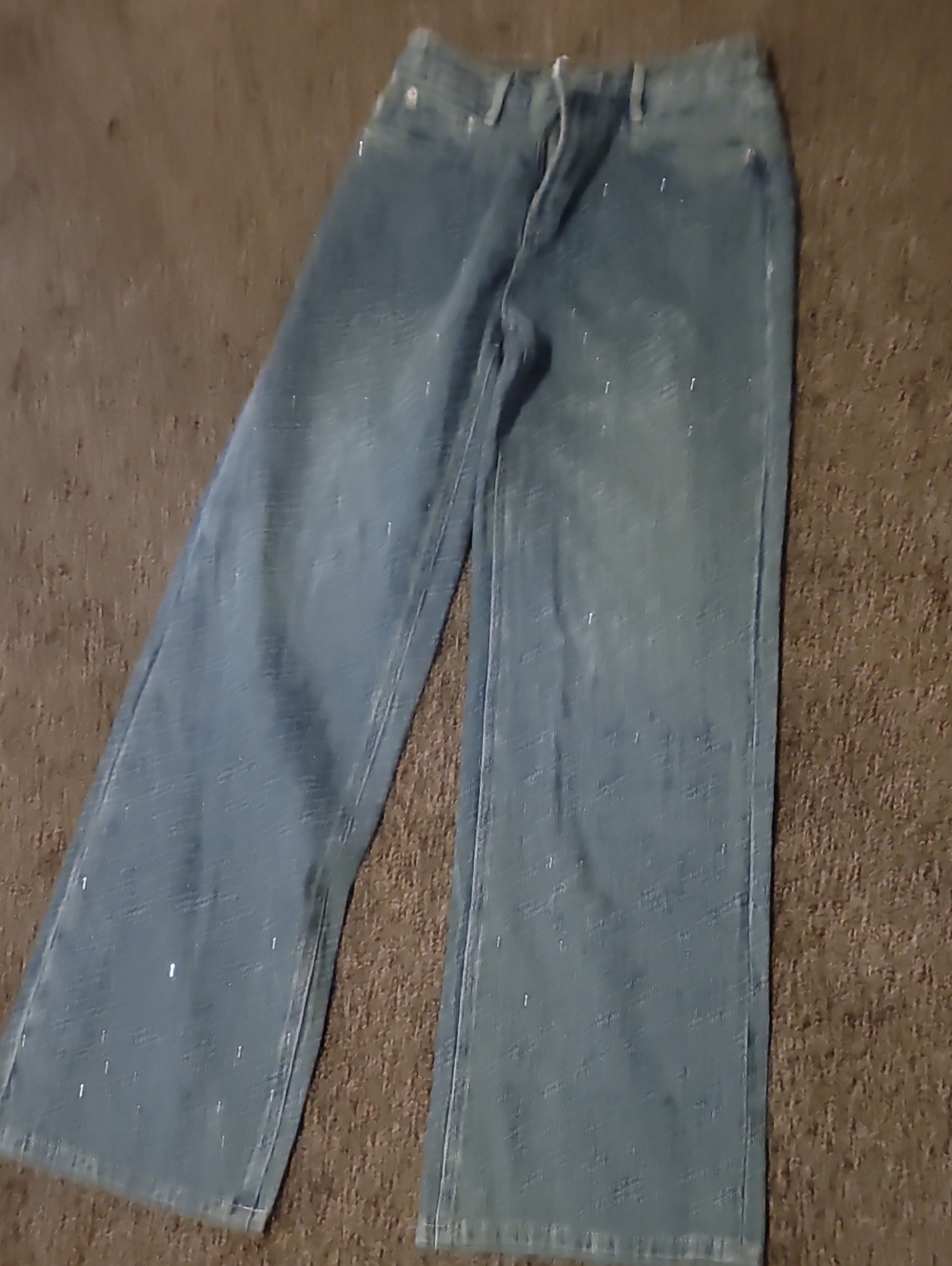 Light Blue Wide-Leg Jeans with Subtle Rhinestone Detail